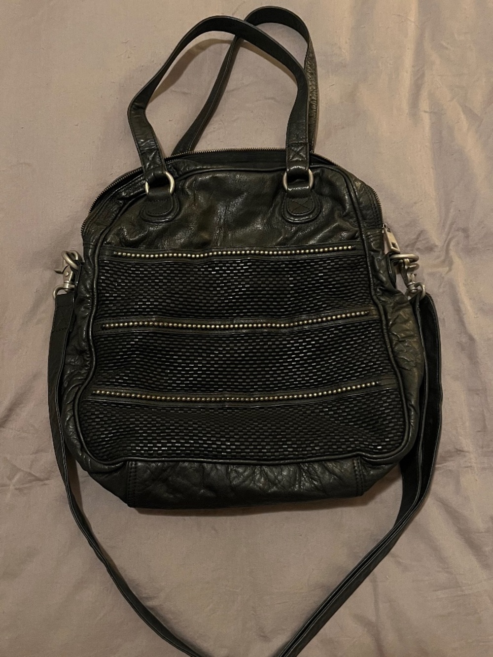 DEPECHE black leather shoulder bag from Denmark brand